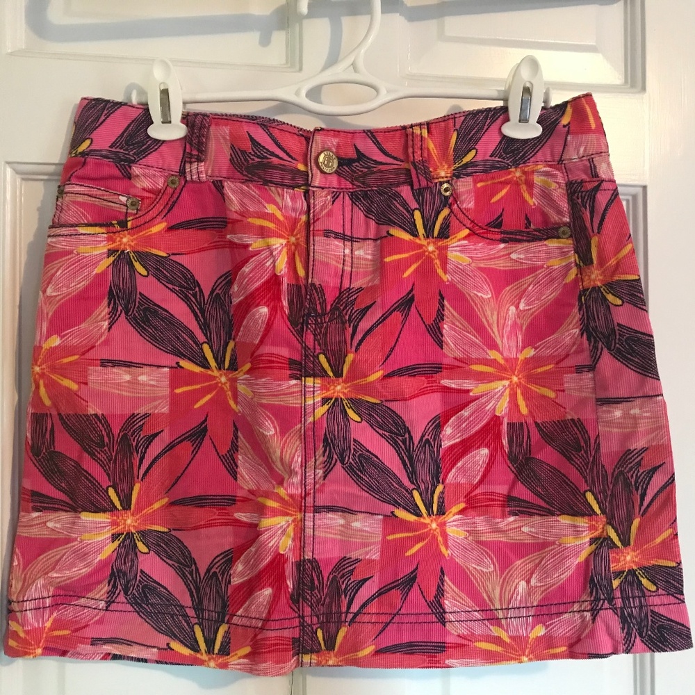 Lilly Pulitzer Hot Pink Floral Corduroy Skirt 0